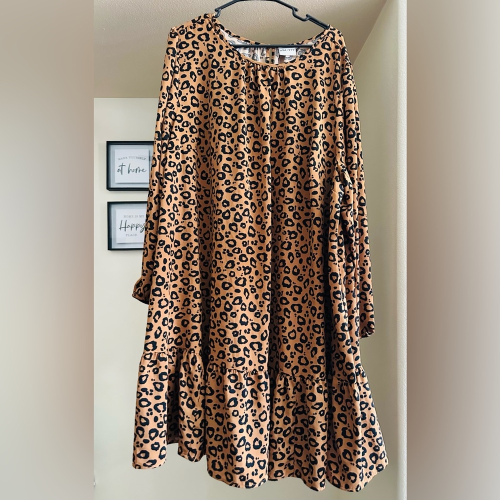 Ava & Viv Brown animal print long sleeve dress